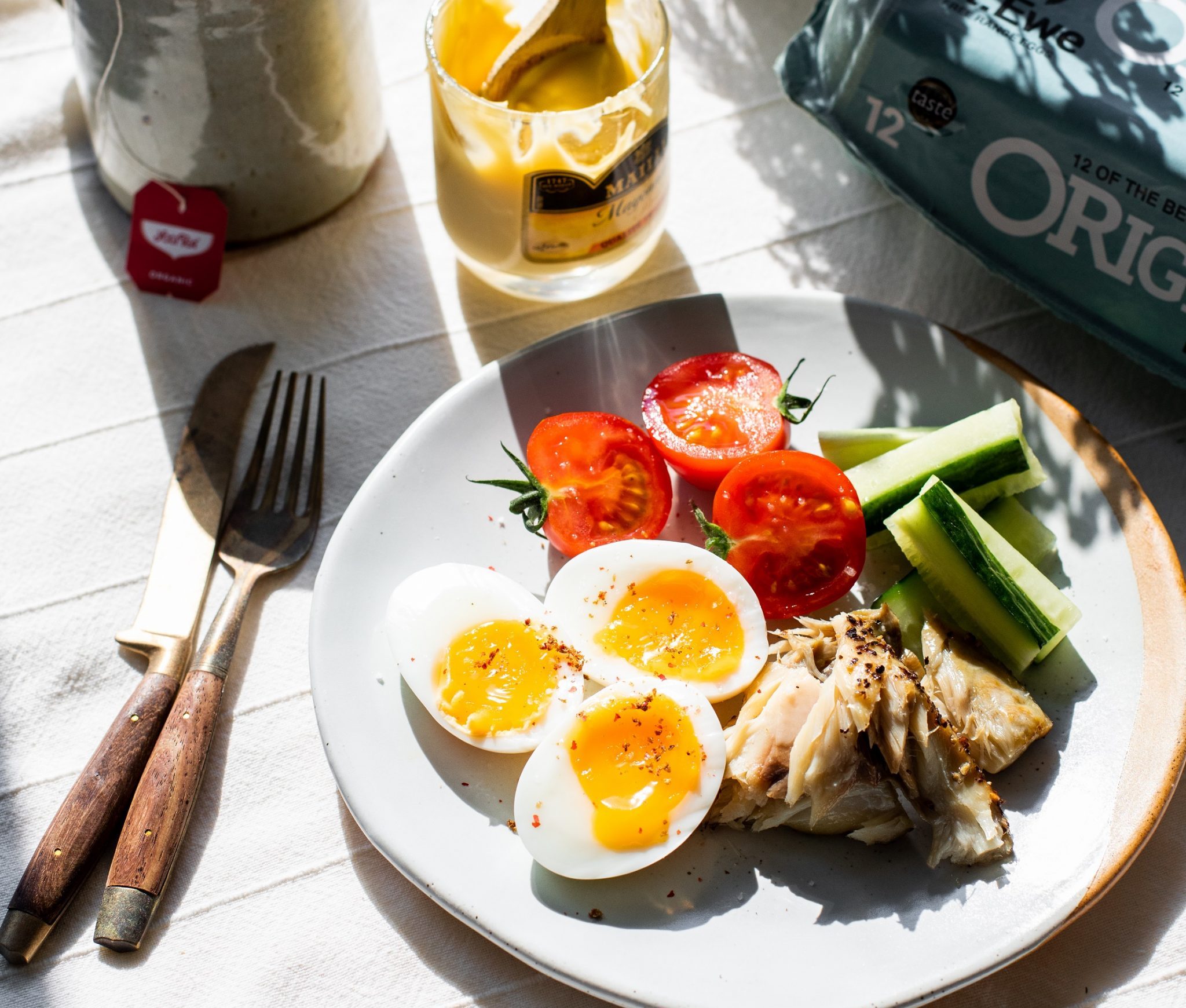 Lunchtime Snack Salad w/Peppered Mackerel & Soft Boiled St Ewe Eggs